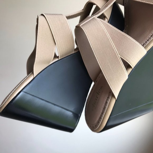 NWOB Charles David Stretch Platform Wedge Sandals - Picture 4 of 8